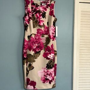 Calvin Klein Pink and Brown Sheath Dress Crew Neck Midi